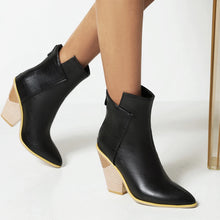 Load image into Gallery viewer, Reagan Pointed Toe Chunky High Heel Ankle Boots
