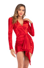 Load image into Gallery viewer, Ophelia Satin Ruched Long Sleeve Bodycon Mini Dress
