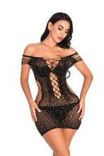 Load image into Gallery viewer, Julianna Diamond Sheer Off Shoulder Bodycon Mini Dress
