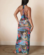 Load image into Gallery viewer, Ailani Mesh Halter Neck Drawstring Slit Maxi Dress
