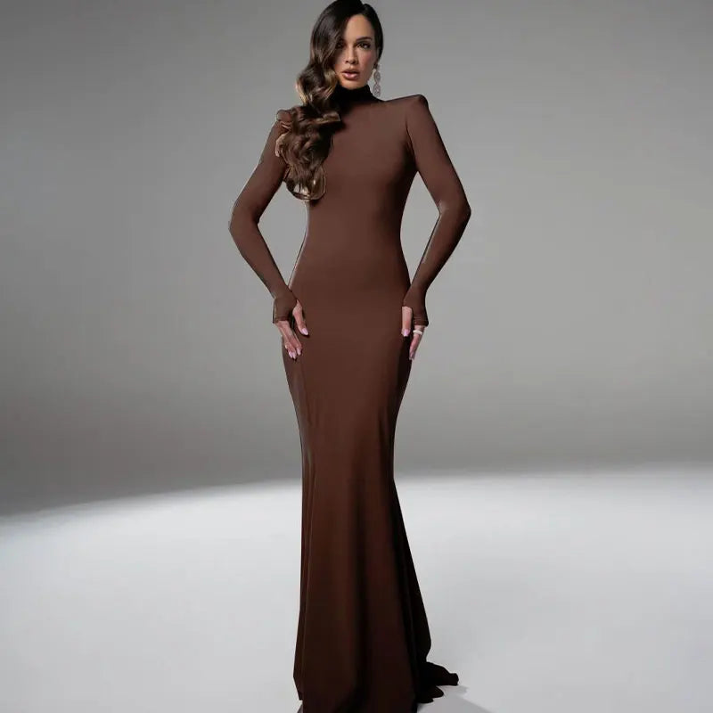 Alice Turtleneck Backless Long Sleeve Maxi Dress