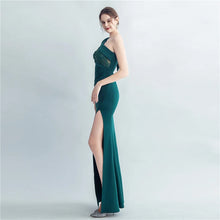 Load image into Gallery viewer, Octavia Tay Satin One Shoulder Slit Maxi Dress
