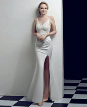 Load image into Gallery viewer, Valeria Diamond Satin Mermaid Slit Maxi Dress
