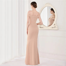 Load image into Gallery viewer, Kinsley Delilah Satin Off Shoulder Fishtail Maxi Dress
