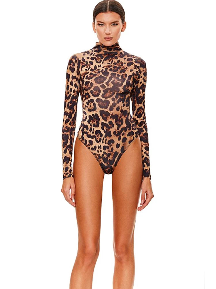 Azariah Leopard Turtleneck Long Sleeve Bodysuit