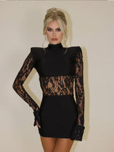 Load image into Gallery viewer, Sky Lace Turtleneck Long Sleeve Bodycon Mini Dress
