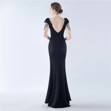 Load image into Gallery viewer, Sarah Eva Satin Beaded Slit Maxi Dress
