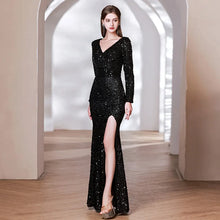 Load image into Gallery viewer, Layla Elaine Sequin Long Sleeve Slit Maxi Dress
