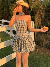 Load image into Gallery viewer, Beba Plaid Strapless Mini Dress
