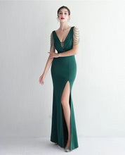 Load image into Gallery viewer, Layla Dawn Satin Beaded Slit Maxi Dress
