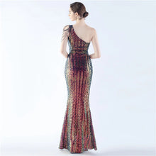 Load image into Gallery viewer, Maria Iris Beaded Sequin One Shoulder Mermaid Maxi Dress
