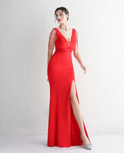 Load image into Gallery viewer, Layla Dawn Satin Beaded Slit Maxi Dress
