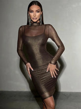 Load image into Gallery viewer, Ember Mesh Long Sleeve Bodycon Mini Dress
