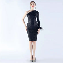 Load image into Gallery viewer, Luella Holly One Shoulder Sequin Feather Mini Dress
