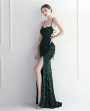 Load image into Gallery viewer, Mazikeen Sequin Mermaid Slit Maxi Dress
