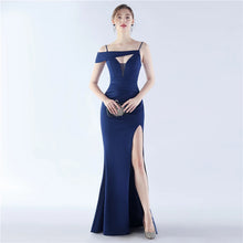 Load image into Gallery viewer, Marie Lou Satin Mermaid Slit Maxi Dress
