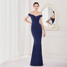 Load image into Gallery viewer, Kinsley Delilah Satin Off Shoulder Fishtail Maxi Dress
