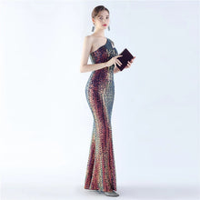 Load image into Gallery viewer, Maria Iris Beaded Sequin One Shoulder Mermaid Maxi Dress
