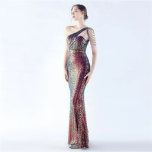 Load image into Gallery viewer, Maria Iris Beaded Sequin One Shoulder Mermaid Maxi Dress
