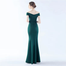 Load image into Gallery viewer, Avery Kendall Satin Off Shoulder Slit Maxi Dress
