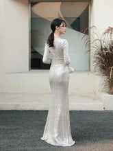 Load image into Gallery viewer, Lyla Eliza Sequin Long Sleeve Slit Maxi Dress
