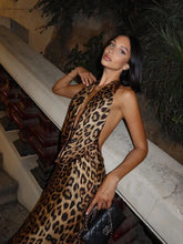 Load image into Gallery viewer, Willow Leopard Backless Halter Neck Maxi Dress
