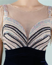 Load image into Gallery viewer, Clarissa Velvet Beaded Mermaid Slit Maxi Dress
