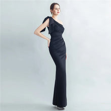 Load image into Gallery viewer, Octavia Tay Satin One Shoulder Slit Maxi Dress
