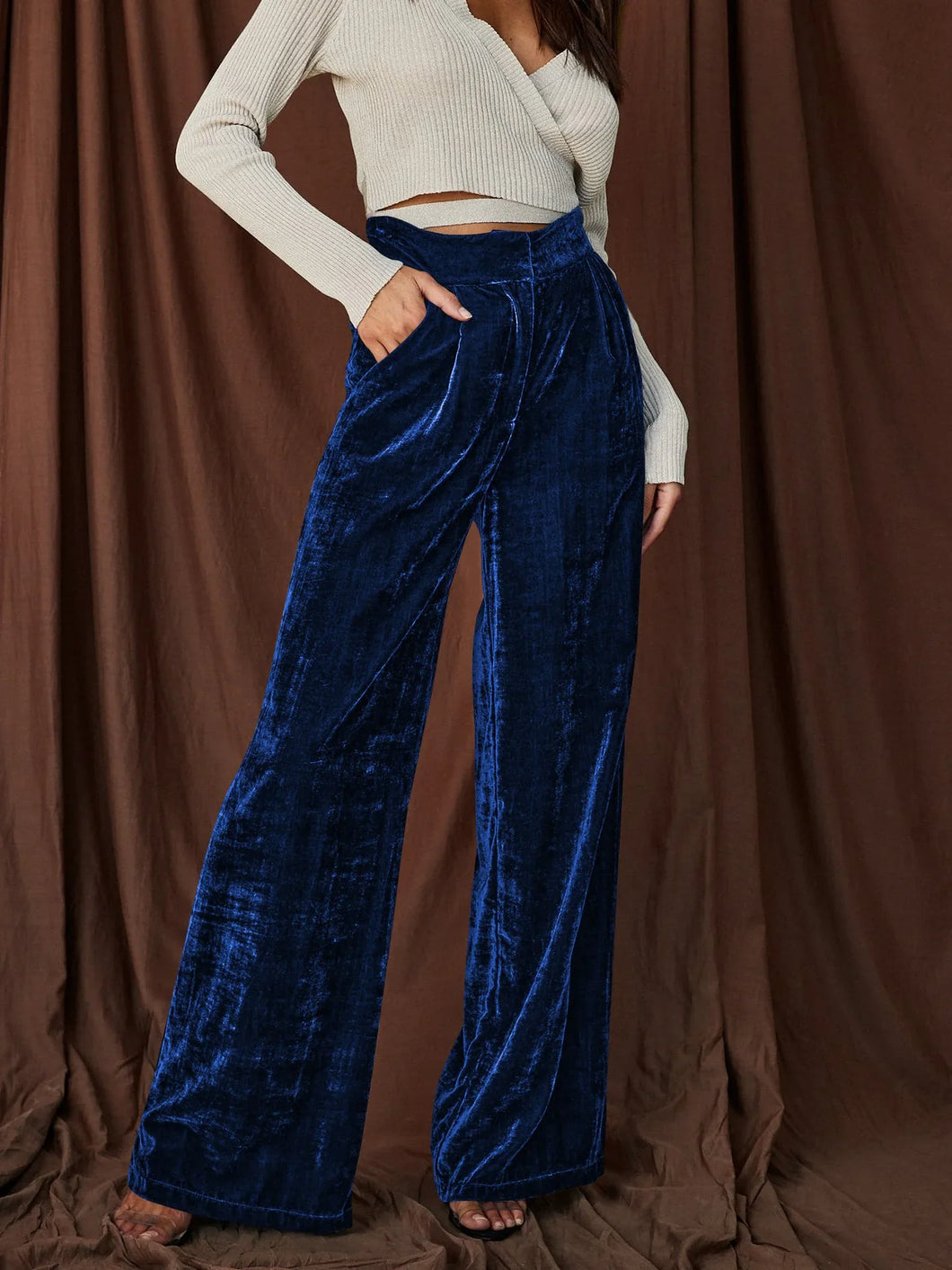 Kellie Bee Velvet High Waist Straight-Leg Pants