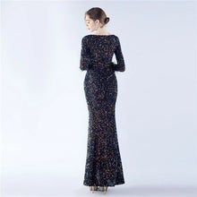 Load image into Gallery viewer, Heidi Bre Sequin Feather Long Sleeve Slit Maxi Dress
