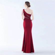 Load image into Gallery viewer, Larsa Satin Feather One Shoulder Slit Maxi Dress
