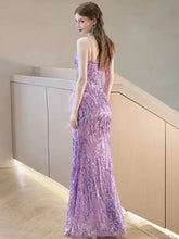 Load image into Gallery viewer, Everleigh Sequin Feather Slit Maxi Dress
