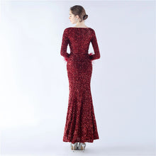 Load image into Gallery viewer, Heidi Bre Sequin Feather Long Sleeve Slit Maxi Dress
