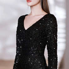 Load image into Gallery viewer, Layla Elaine Sequin Long Sleeve Slit Maxi Dress
