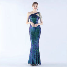 Load image into Gallery viewer, Maria Iris Beaded Sequin One Shoulder Mermaid Maxi Dress
