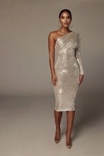 Load image into Gallery viewer, Dorothy Sequin One Shoulder Midi Dress
