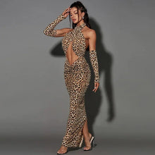 Load image into Gallery viewer, Haze Leopard Halter Neck Cut Out Maxi Dress
