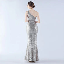 Load image into Gallery viewer, Maria Iris Beaded Sequin One Shoulder Mermaid Maxi Dress
