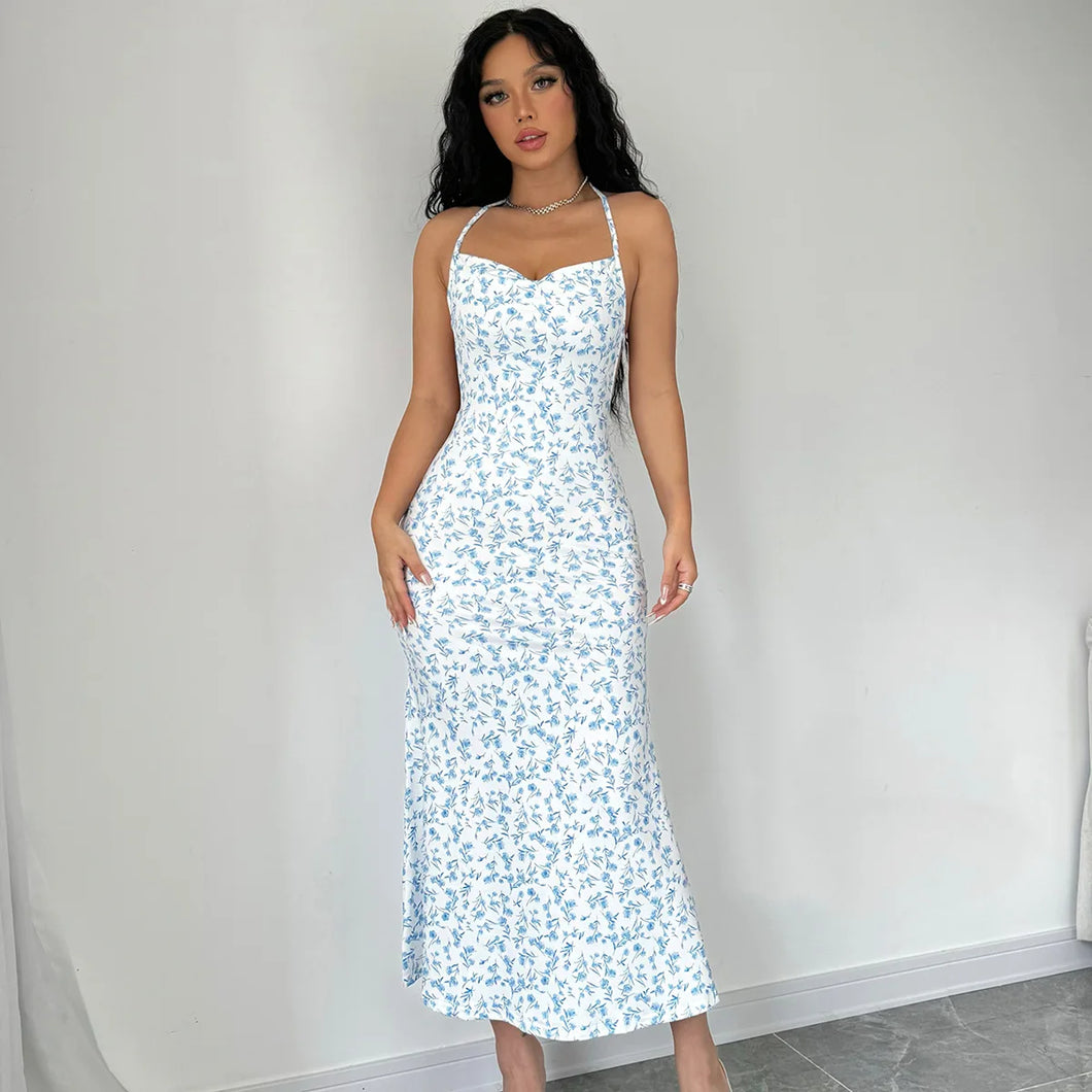 Charley Floral Halter Neck Slit Maxi Dress