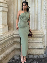 Load image into Gallery viewer, Cassandra One Shoulder Slit Maxi Dress
