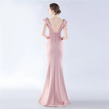 Load image into Gallery viewer, Sarah Eva Satin Beaded Slit Maxi Dress
