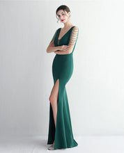 Load image into Gallery viewer, Layla Dawn Satin Beaded Slit Maxi Dress
