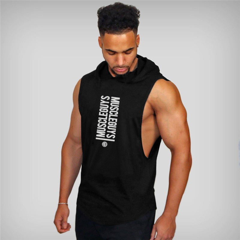 Guys Muscle Hooded Stringer Tank Top