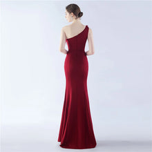 Load image into Gallery viewer, Caroline Allison Feather One Shoulder Slit Maxi Dress
