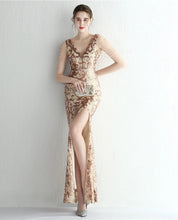 Load image into Gallery viewer, Delilah Elizabeth Sequin Slit Maxi Dress
