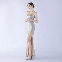 Load image into Gallery viewer, Kyleigh Micah Sequin Strapless Slit Maxi Dress
