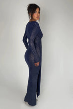 Load image into Gallery viewer, Lanora Silk Glitter Ruched Long Sleeve Slit Maxi Dress
