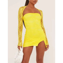 Load image into Gallery viewer, Cecilia Lace Long Sleeve Slit Mini Dress
