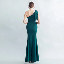 Load image into Gallery viewer, Octavia Tay Satin One Shoulder Slit Maxi Dress
