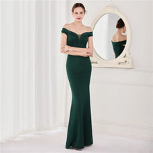 Load image into Gallery viewer, Kinsley Delilah Satin Off Shoulder Fishtail Maxi Dress
